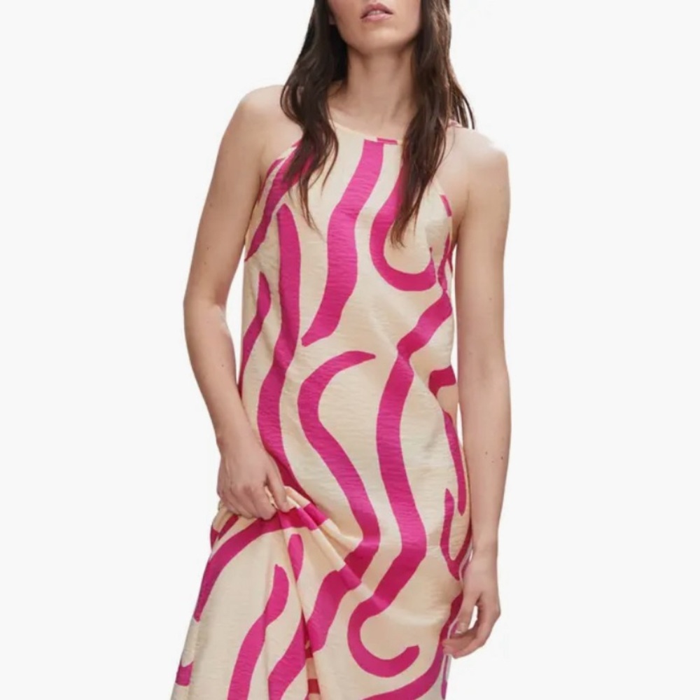 MANGO Print Hammered Satin Maxi Dress (Size 4)